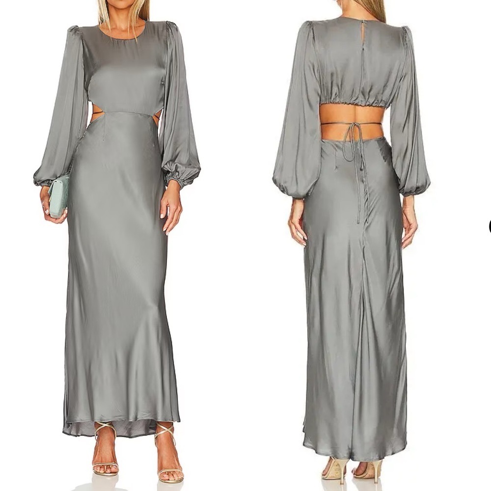 ASTR the Label Quinn Maxi Dress in Sage Open Back Satin Sz XS